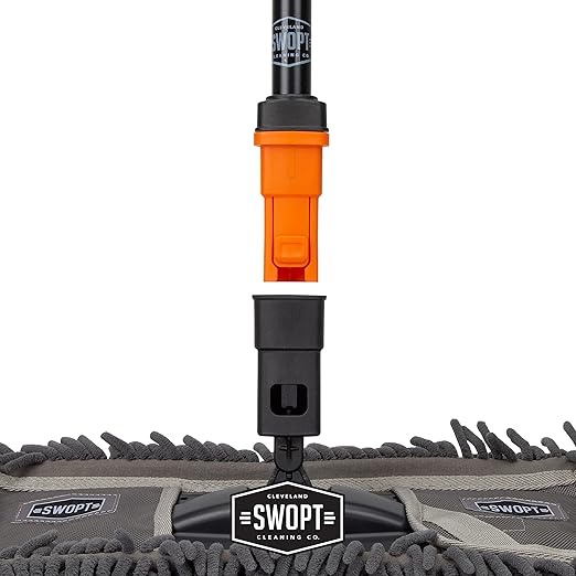 SWOPT 18” Microfiber Dust Mop + 60" Steel Handle, Combo — Dust Mop Head with Long Handle Interchangeable with All SWOPT Cleaning Products — Clean Hard-to-Reach Areas, Machine Washable