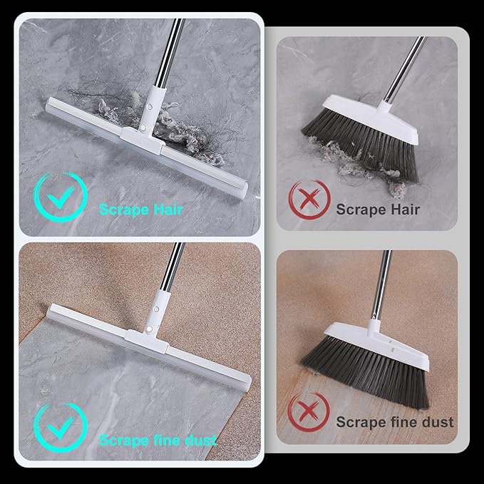 Rubber Squeegee Broom for Floor,62" Long Handle Window Squeegee, Silicone Pet Hair Remover,Magic Broom for Indoor Cleaning,Cleans Glass, Hair, fine dust, Liquids, Suitable for Smooth Floors, Rugs