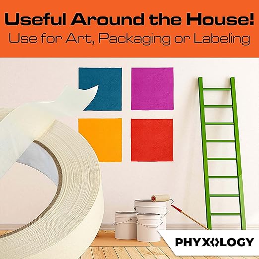 No-Residue 1 Inch, 60 Yard Masking Tape 2 Pk. Easy-Tear, Pro-Grade Removable Painters Tape Great for Home, Office, or Commercial Contractor Use. Clean, Drip-Free Painting with Wide Crepe Paper Rolls.
