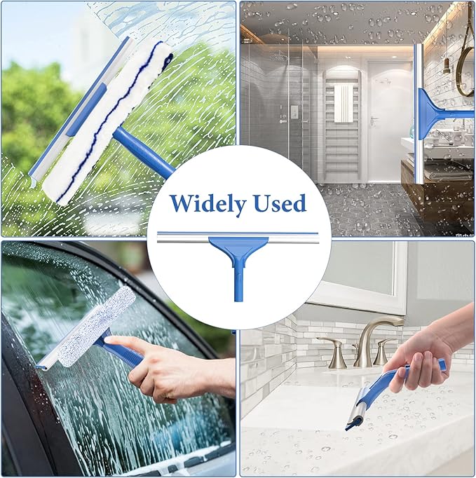 2 in 1 Window Cleaner Kit with Long Handle and Microfiber Scrubber for Glass, Car, Home Floor