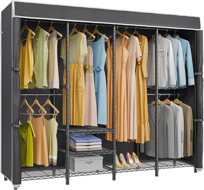 VIPEK V40C Covered Clothes Rack Heavy Duty Clothing Rack with Cover, Custom Freestanding Closet Portable Wardrobe Closet for Bedroom, Large Black Coset Rack with Black Upgarded Polyester Cover