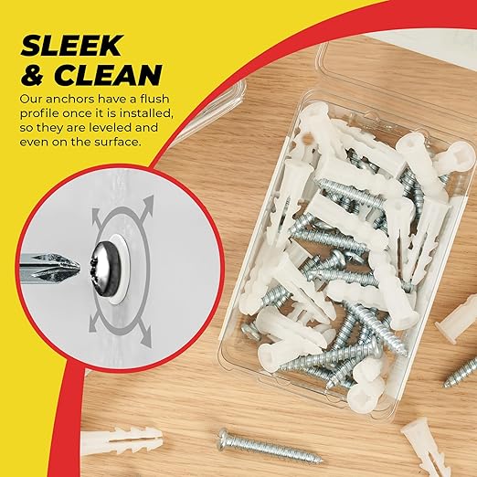 Qualihome Ribbed Plastic Drywall Anchor Kit, Wall Anchors and Screws for Drywall Includes Anchors, & Screws, 1 Masonry Drill Bit, Mounting Tolls for Decor, Shelving ([25 Pack] 14-16 x 1-1/4")