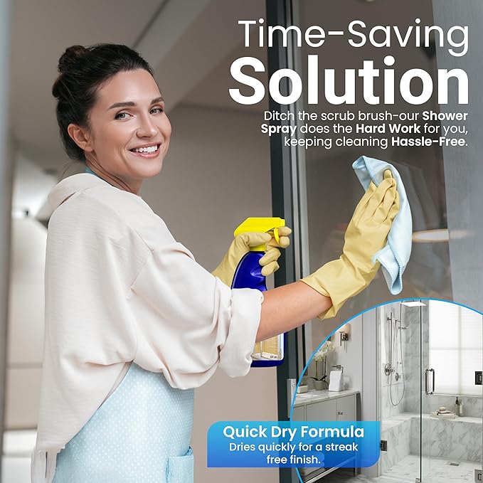 Shower Glass Door Cleaner – Shower Buster Spray for Soap Scum & Hard Water Stains – No Scrub Bathroom Cleaner for Glass, Tile, Chrome, Ceramic, RV and Septic Safe (500ml / 16.9oz)