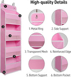 Over Door Organizer with 4 Large Capacity Pockets, Heavy Duty Hanging Organizer Storage for Closet Bathroom Nursery Bedroom Dorm, Toys Cosmetics Sundries and Baby Essentials, Pink