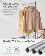 SONGMICS Clothes Drying Rack, Foldable 2-Level Laundry Drying Rack, Free-Standing Airer, 1 Additional Tall Hanging Bar, 2 Height-Adjustable Wings, 24 Drying Rails, Space Savng, Gray ULLR521G01