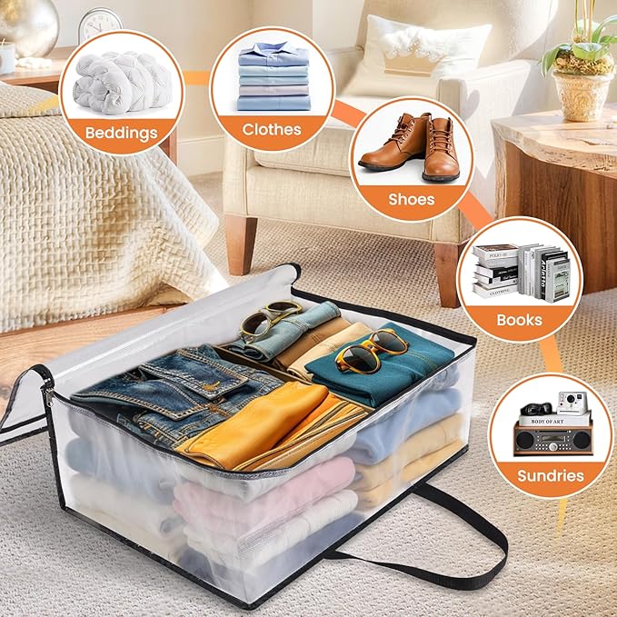 TasticTotes 8 Pack Clear Storage Bags for Comforter, Clothes & Bedding, Plastic Blanket Storage with Zipper and Handle, Moving Bags, Closet Organizer and Under-Bed Storage (40L)