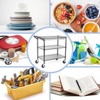 WDT Heavy Duty 3 Tier Utility Cart,Wire Rolling Cart with Wheels, Commercial Grade Service Cart with Shelving Liners and Handle Bar Metal Carts for Kitchen Office Hardware (990LBS Capacity Black)