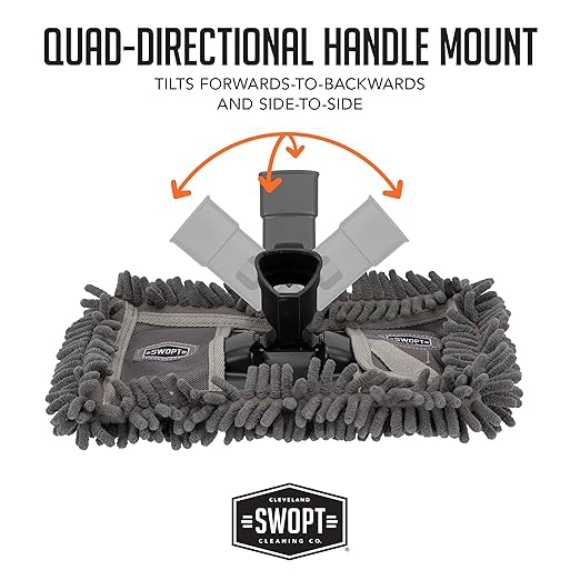 SWOPT 12” Microfiber Dust Mop Head w/Refill — Cleaning Head Interchangeable w/All SWOPT Cleaning Products for Efficient Cleaning & Storage — Mop Provides Lint-Free Cleaning for Wood, Laminate, Tile