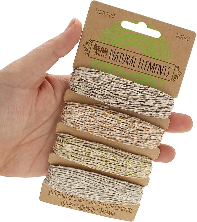 The Beadsmith 100% Hemp Cord – Metallic Vintage Colors – 1mm, 30 Foot Spool, 20LB Test Strength – Twine for Jewelry Making, Macrame, Paper Crafts, Scrapbooking, Home Décor, DIY String Art & More