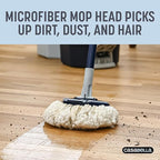 Casabella Spin Mop System with Extra Mop Head Refill - Two-Bucket Design with Splash Guard Built-in Measuring Cup and Scraper Tool with Easy Wring Pedal Spinner, 1.25-Gallon, Blue