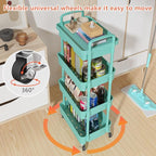 Calmootey 4-Tier Rolling Utility Cart with Drawer,Multifunctional Storage Organizer with Plastic Shelf & Metal Wheel,Storage Cart for Kitchen,Bathroom,Living Room,Office,Green