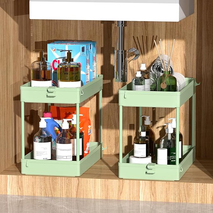 SPACEKEEPER Storage Cart 4-Tier, Bathroom Rolling Cart Utility Storage Organizer Shelf Mobile Shelving Unit for Kitchen Living Room Bathroom Laundry Room & Dressers, Green