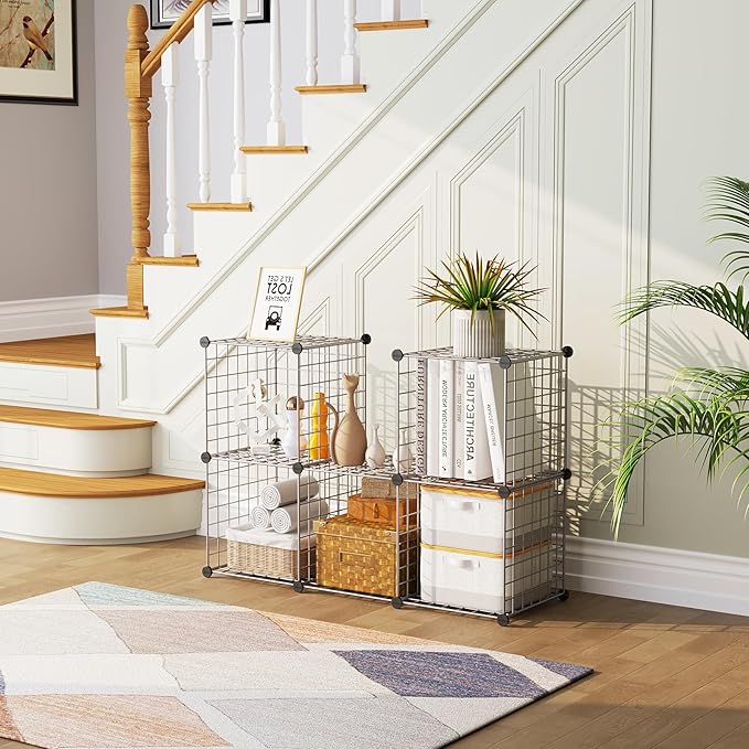 C&AHOME Wire Cube Storage, 6 - Cube Organizer Metal C Grids, Modular Shelves Units, Closet Organizer, Ideal for Home, Office, Living Room, 36.6”L x 12.4”W 36.6”H, Silver Gray UWCS3006G