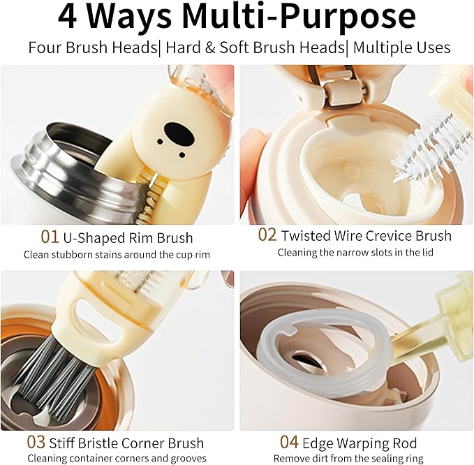 3 PCS Bottle Brush - Upgrade 4 in 1 Cup Lid Gap Cleaning Brush Set, Multifunctional Insulation Bottle Cleaning Tools, Mutipurpose Tiny Silicone Cup Holder Cleaner, Home Kitchen Cleaning Tools