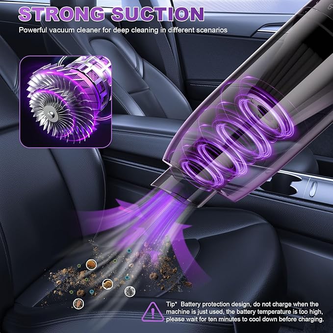 Mini Vacuum Cleaner, 0.86 Lb Ultra-Lightweight Vacuum for Car Portable, Handheld Vacuum Cordless Rechargeable Cleaner with Low Noise Blower, Washable HEPA Filter, Seen on TV - USB Car Charging