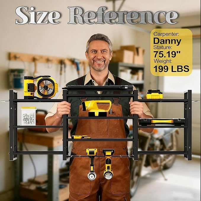 Power Tool Organizer Wall Mount With Charging Station,Upgraded Tool Shelf Load 400 Lbs,10-Tiers With 4 Cordless Drill Rack And 6FT Power Strip,Battery Utility Shelve For Garage Workshop