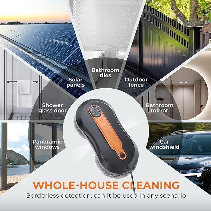 FRUITEAM Automatic Window Cleaning Robot, Window Cleaner Robot with App & Remote Control, Dual Water Spray for Inside/Outside Frame Glass Cleaning, Triple Safety System, Smart Path Detection