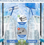 2 in 1 Window Cleaner Kit with Long Handle and Microfiber Scrubber for Glass, Car, Home Floor