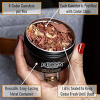Dr. Killigan's Cedarwood Chip Canisters - Moth Repellent for Closets, Cedar Blocks for Clothes Storage, Drawer Deodorizers, 8 Reusable Tins with Wood Shavings
