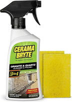 Cerama Bryte Granite and Quartz Daily Cleaner & Polish Safely Also Use On Marble Soapstone Quartz Quartzite Slate Limestone Corian Laminate Tile Countertop, 16 Ounce + 2 Pads