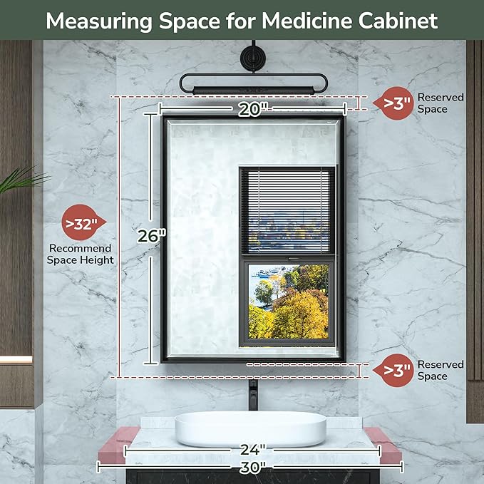 TokeShimi 21x27 Recessed Medicine Cabinet with Mirror, White Bathroom Medicine Cabinet with Mirror, Bathroom Beveled Mirror with Storage, Aluminum Frame, Stepless Adjustable Shelves