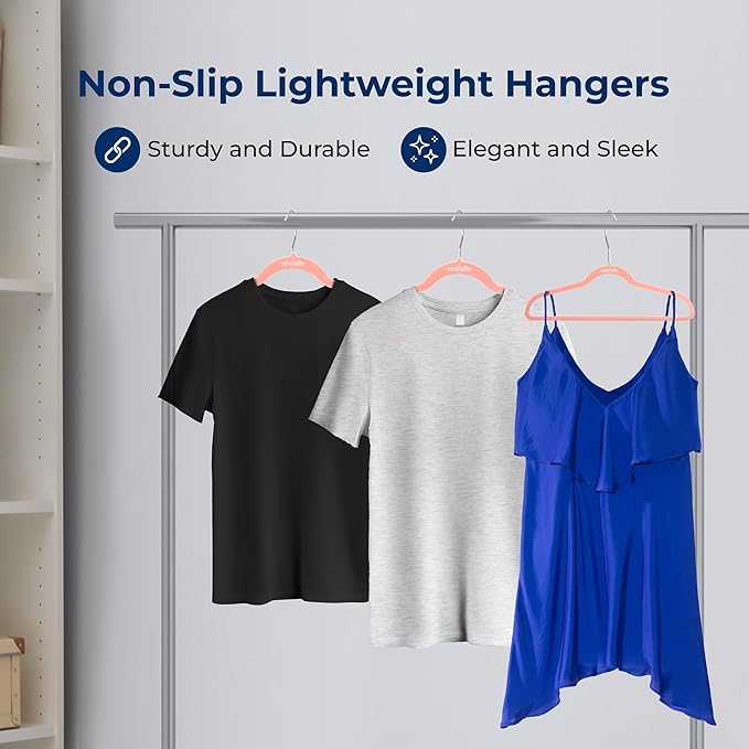 SereneLife 20 Pack Velvet Hangers - Non-Slip Felt Hangers with 360° Swivel Hook - Ultra-Thin, Lightweight, Space Saving for Shirts, Sweaters, Hoodies, Kids Clothes & Dresses