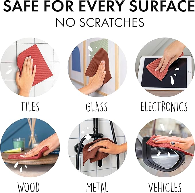 SUPERSCANDI 6 Pack Swedish Dishcloths for Kitchen - 100% Biodegradable & Compostable Reusable Paper Towels Washable, Food-Safe & Without Plastic - Dish Rags Suitable for Any Surface, Red