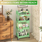 Goovilla 4 Tier Rolling Utility Cart Organizer with Removable Drawer, Stable and Sturdy Green Rolling Storage Carts with 2 Lockable Wheels for Bathroom, Kitchen, Snack, Craft, Makeup, Baby Essentials