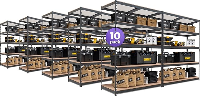 HOMEDANT 5 Tier Laminated Boltless Heavy Duty Garage Storage Adjustable Wide Size Metal Shelving Unit Utility Rack Shelves Organization Shelf Shed Warehouse 47.7" W x 24.1" D x 71.3" H 10Pack