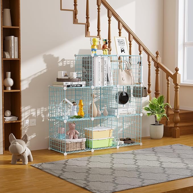 C&AHOME Wire Cube Storage, 8 - Cube Organizer Metal C Grids, Modular Shelves Units, Closet Organizer, Ideal for Home, Office, Living Room, 24.8" L x 12.4" W x 48.4" H, Blue UWCS3008B