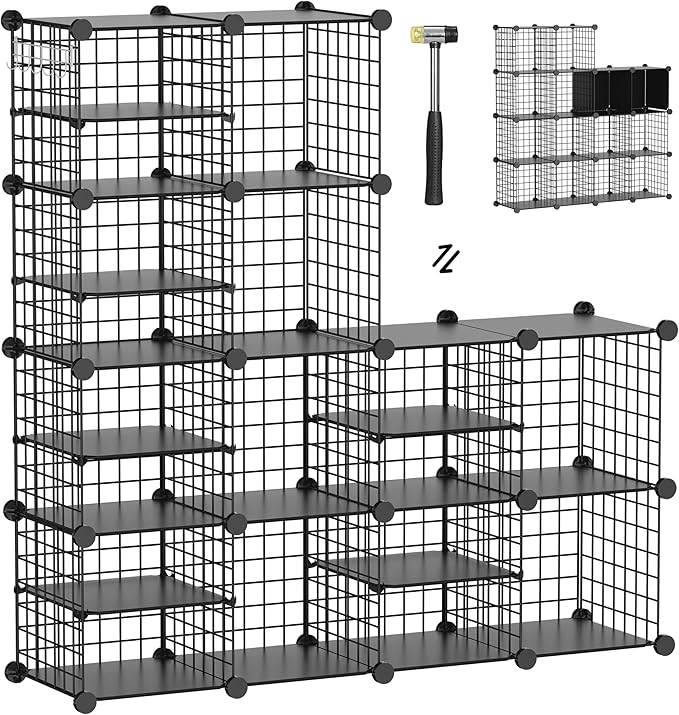 Wire Cube Storage Organizer, 12 Cubes Converted into 14 Cubes, Sturdy Metal Grids Storage Shelf Closet Shelving Units and Storage, Shelves for Bedroom LIvingroom Office