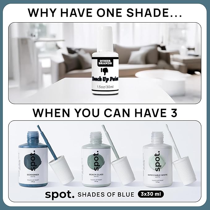 spot. Touch-Up Paint | Matte Finish for Cabinets, Walls, Doors & Furniture | Multi-Tone Blue Repair Kit | Quick-Dry, Self-Priming, Low-Odor, Eco-Friendly | No-Sanding or Primer Needed | 3 Pack