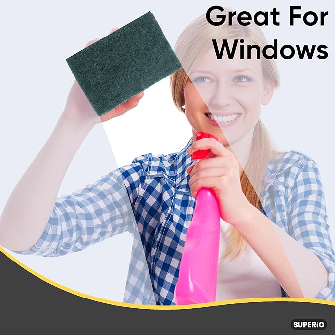 Scouring Pad Non-Scratching Scrubber Non-Scratch Cleaning Scrub Pads Heavy Duty Scouring Pad Reusable Kitchen Scrubbing Pad Pack of 9 Green, by Superio