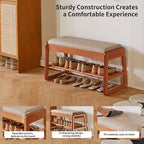Wood Shoe Bench with Flip-Top Storage,2-Tier Entryway Shoe Bench,31.5in Shoe Rack with Cushion for Living Room,Cherry Wood Color YD-WD061C