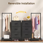 Dresser for Bedroom with Hanging Rack, 3 Drawers Dresser for Bedroom - Black