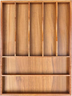 Bellsal Bamboo Silverware Organizer, 12"x15.7" Utensil Holder Cutlery Tray with Grooved Drawer Dividers for Kitchen Flatware, Bedroom, Office (7 Slot, Acacia)