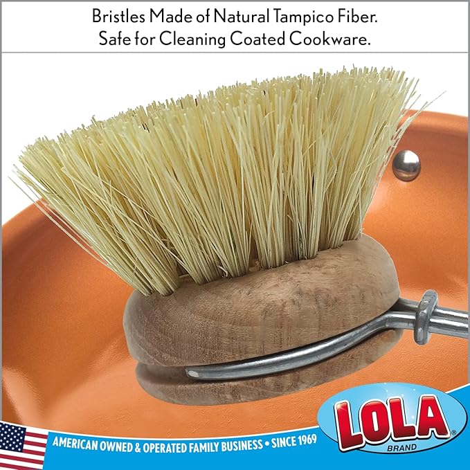 Lola Products Replacement Head for The Original Tampico Vegetable & Dish Brush, Birch Hardwood & Tampico Bristles, Reusable & Washable, 3 Pack