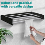 Laundry Drying Rack Collapsible, Wall Mounted Clothes Drying Rack. 39.37" Wide, 19.3 Linear Ft, 5 Aluminum Rods, with Wall Template, Screwdriver Bit (Black 40')