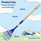 Kids Leaf Rake-Small Wooden Handle Leaf Rake with Metal Tines, 27inches /69cm Length, for Kids Enjoy Garden Cleaning Activities (Blue)