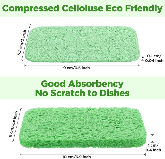 100 Pcs Kitchen Sponge Bulk Natural Sponges for Dishes Compressed Sponges Wood Pulp Cleaning Sponge Without Scratching for Kitchen Bathroom, 3.9 x 2.4 x 0.4 Inch (4 Colors)