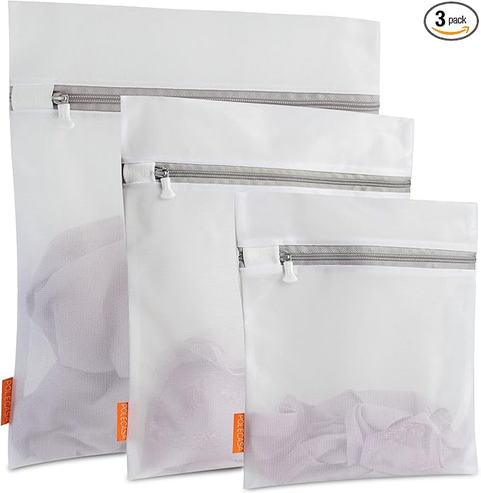 Polecasa 3Pcs Premium Fine Mesh Laundry Bags with Sturdy Zipper for Delicates, Durable Laundry Room Essentials for College, Dorm, Travel (1 Large, 1 Medium, 1 Small)