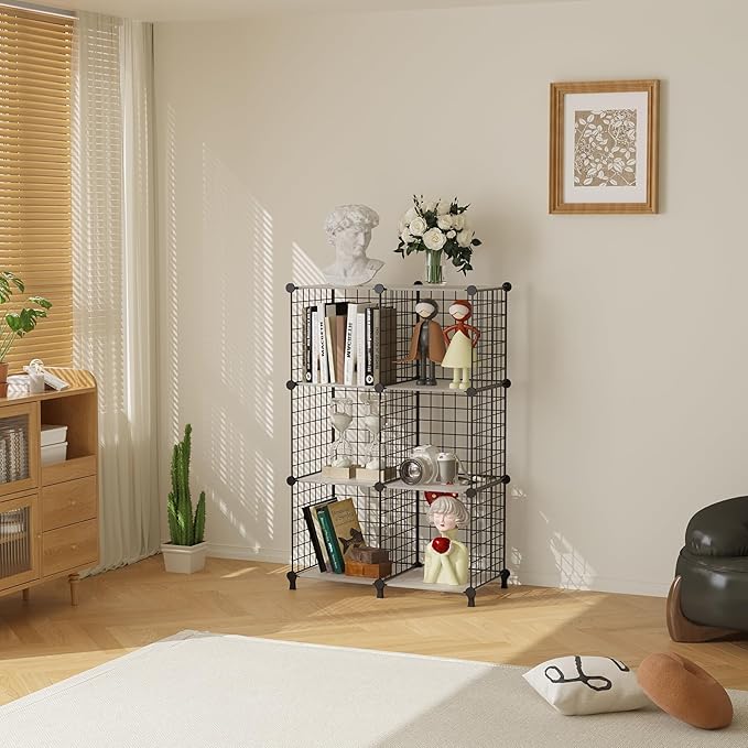 AWTATOS 6 Cube Storage Wire Closet Organizers DIY Stackable Storage Shelves Bookcase Cabinet for Home Office, Black