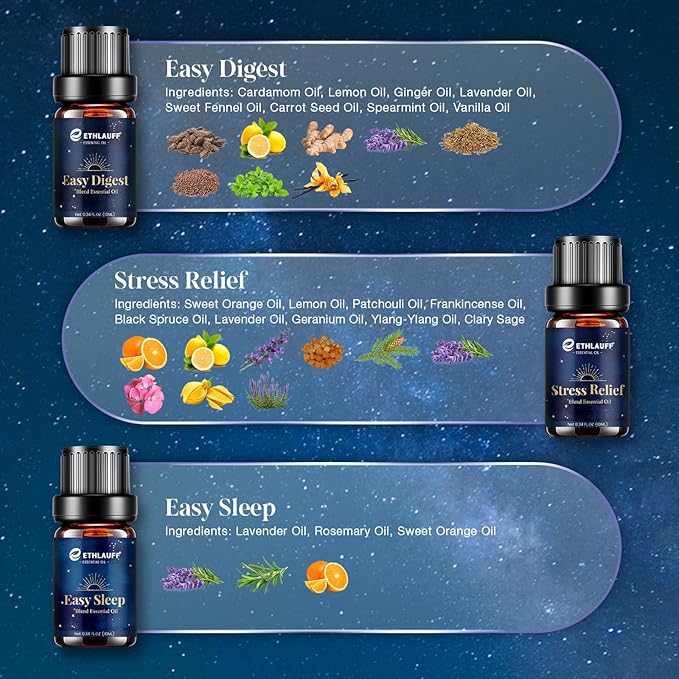 Essential Oil Blends, Essential Oils for Diffusers for Home, Relax Fragrance Oils Kit- Stress Relief, Sweet Dreams, Head Relief, Relax, Immunity for Aromatherapy, Humidifiers, Massage, 6x10ml