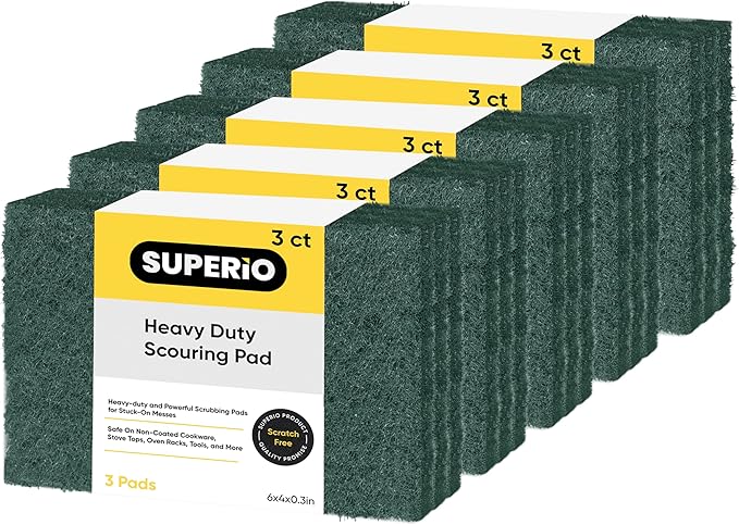 Scouring Pad Non-Scratching Scrubber Non-Scratch Cleaning Scrub Pads Heavy Duty Scouring Pad Reusable Kitchen Scrubbing Pad Pack of 15 Green, by Superio