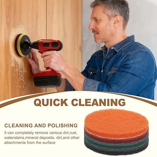uxcell 8Pcs Scrubber Scouring Pad, 5 Inch 1500 Grits Drill Power Brush Hoop and Loop Scrub Pads Discs Polishing Pad for Household Furniture Automotive Cleaning, Green Gray