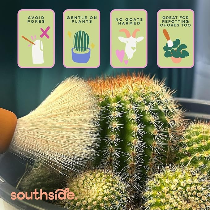 Southside Plant Cactus & Succulent Plants Cleaning Brushes - Wooden Handles w/Soft Goat Hair Bristles - Garden Cleaning Tools, Gentle on Plants, 7" & 3.2" Sizes - Pack of 2