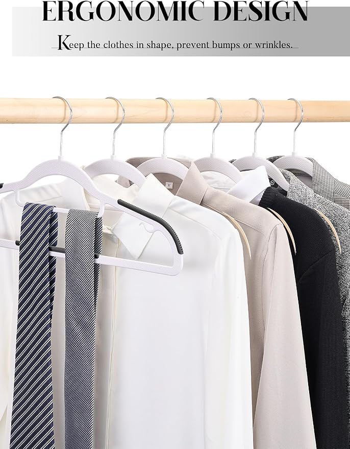 HOUSE DAY Quality Plastic Hangers 30 Pack, Non Slip Plastic Clothes Hangers White, Ultra Thin Hangers with 360° Swivel Hook, Heavy Duty Coat Hanger Space Saving, Ideal for Suits, Shirts, Pants