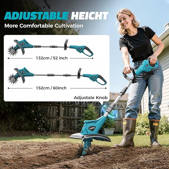 Cordless Tiller Cultivator Compatible with Makita 18V: MtiolHig Tiller for Gardening 360RPM Electric Garden Tiller, Brushless Rototiller 9" Width 6.3" Depth for Lawn/Soil Cultivation (No Battery)