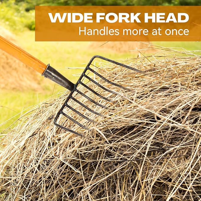 9-Tine Manure Fork, 3 Sets Heavy Duty Pitch Fork with 47.2" Wood Handle, Muck Rake Broadfork Garden Tool for Gardening Horse Stall Picking up Manure Farm