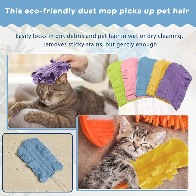 Zubebe 12 Pcs Duster Refill Reusable Fleece Duster Refills Feather Flat Dusters Multi Surface Washable Cleaning Pads Tools for Home, Blinds, Car, Pet, Furniture, Fans (Rainbow Colors)
